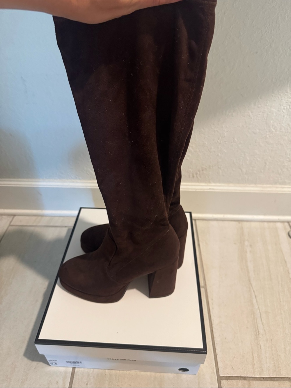 Steve Madden Dark Brown Suede Knee-High Block Heel Boots